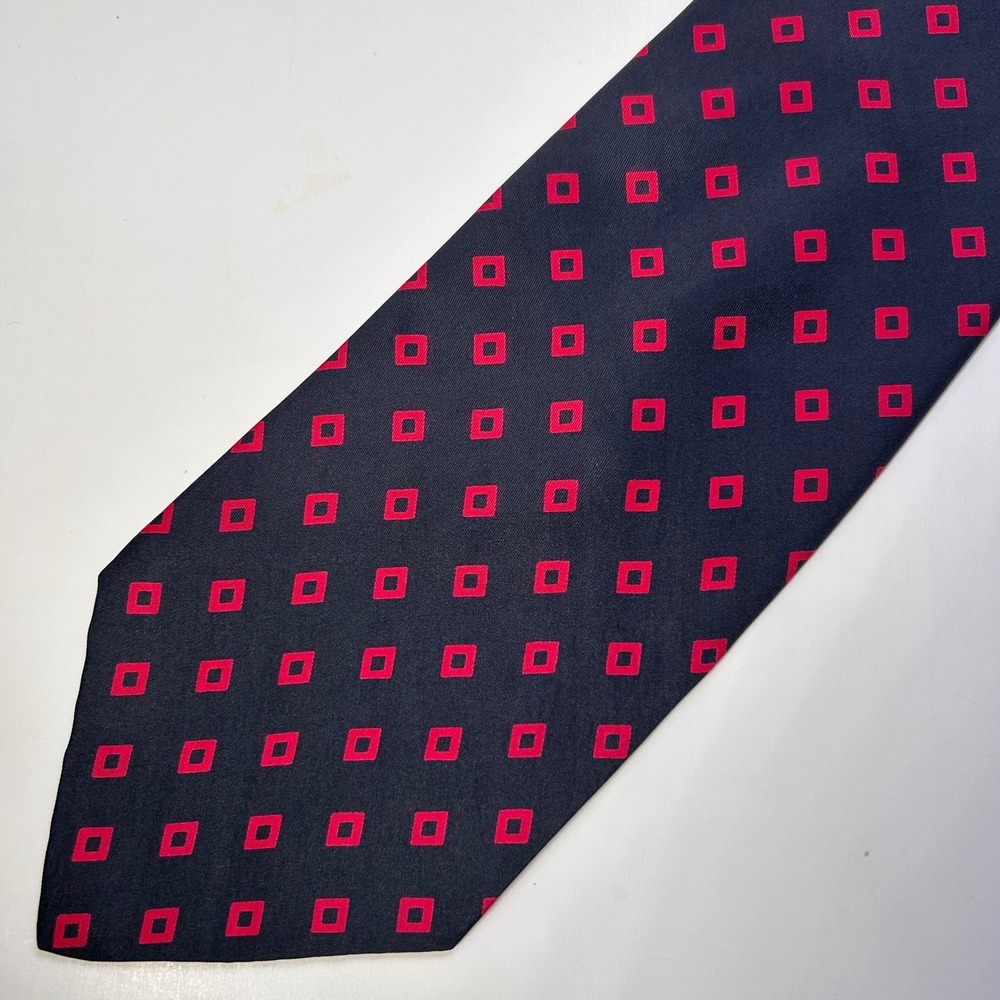 Vintage John Weitz Silk Tie Navy Red Geometric‎ Square Retro Wide 4.5" Classic